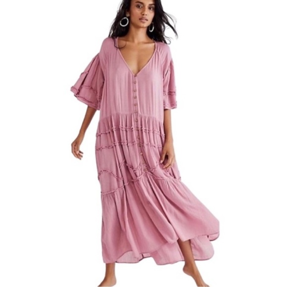 NWOT Free People Orianna Maxi Dress Bubblegum Pink M - Picture 1 of 13